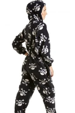 Camille Luxury All In One Black And White Skull Print Hooded Fleece Onesie -Camille Sales Store camille luxury all in one black and white skull print hooded fleece onesie p1440 11498 medium