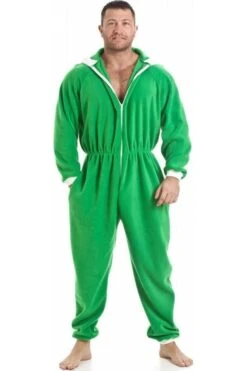 Camille Mens All In One Green Fleece Hooded Pocketed Onesie