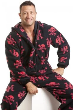 Camille Mens Black All In One Pyjama In A Red Or White Skull Print -Camille Sales Store camille mens black all in one pyjama in a red or white skull print p3076 37212 medium