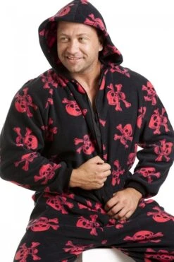 Camille Mens Black All In One Pyjama In A Red Or White Skull Print -Camille Sales Store camille mens black all in one pyjama in a red or white skull print p3076 37220 medium