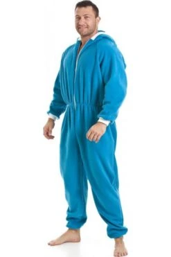 Camille Mens Blue All In One Fleece Hooded Pocketed Onesie