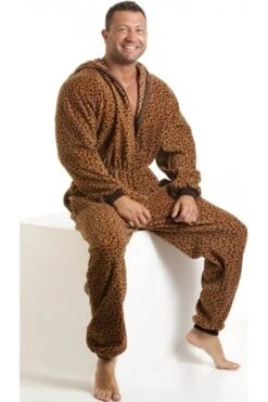 Camille Mens Luxury Caramel Brown Leopard Print Hooded Onesie -Camille Sales Store camille mens luxury caramel brown leopard print hooded onesie p1432 3850 medium