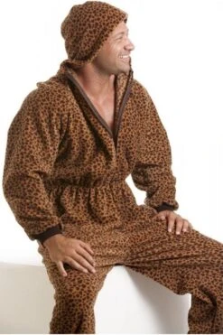 Camille Mens Luxury Caramel Brown Leopard Print Hooded Onesie -Camille Sales Store camille mens luxury caramel brown leopard print hooded onesie p1432 3851 medium