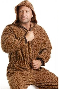 Camille Mens Luxury Caramel Brown Leopard Print Hooded Onesie -Camille Sales Store camille mens luxury caramel brown leopard print hooded onesie p1432 3852 medium