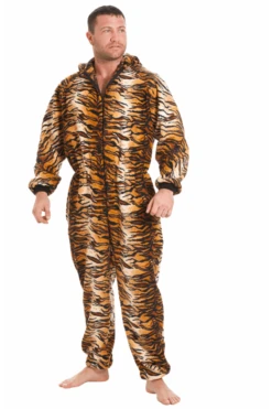 Camille Mens Luxury Gold Tiger Print Hooded Onesie