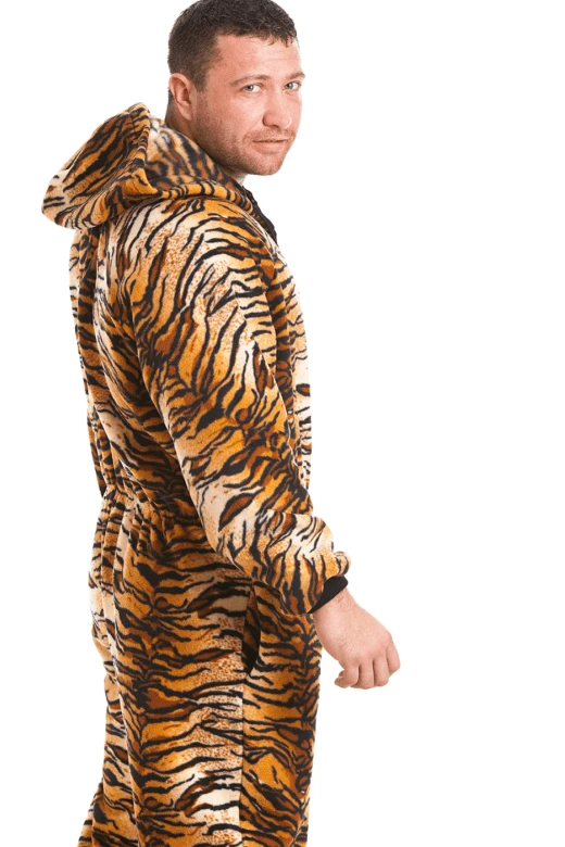 Camille Mens Luxury Gold Tiger Print Hooded Onesie 6 Camille Mens Luxury Gold Tiger Print Hooded Onesie - Image 4