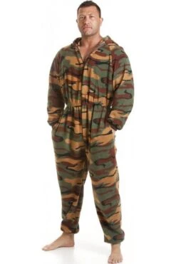Camille Mens Luxury Green Camouflage Print Hooded Onesie