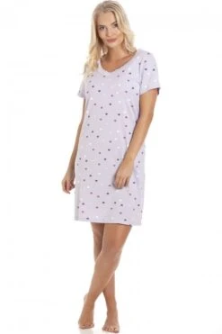 Camille Multi-Coloured Heart Print Cotton Lilac Nightdress
