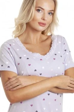 Camille Multi-Coloured Heart Print Cotton Lilac Nightdress -Camille Sales Store camille multi coloured heart print cotton lilac nightdress p2569 41695 medium