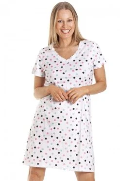 Camille Multi Coloured Polka Dot White Cotton Nightdress