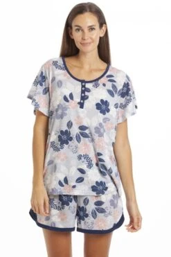 Camille Multicoloured Floral Leaf Print Jersey Short Pyjama Set