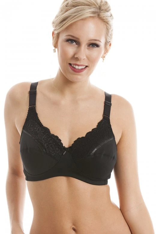 Camille Non Wired Full Cup Support Black Mastectomy Bra