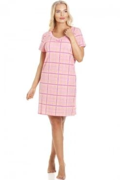 Camille Pink Checkered Cotton Nightdress
