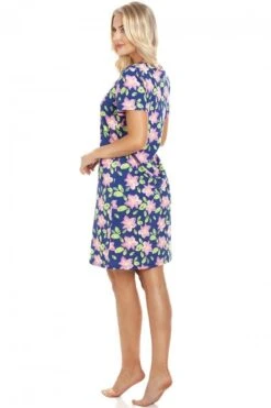 Camille Pink Floral Print Navy Blue Cotton Nightdress -Camille Sales Store camille pink floral print navy blue cotton nightdress p3601 41904 medium