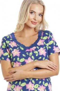 Camille Pink Floral Print Navy Blue Cotton Nightdress -Camille Sales Store camille pink floral print navy blue cotton nightdress p3601 41910 medium