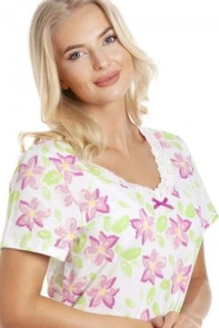 Camille Pink Floral Print White Cotton Nightdress -Camille Sales Store camille pink floral print white cotton nightdress p3602 41952 medium