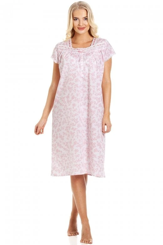 Camille Pink Floral White Short Sleeve Nightdress 3 Camille Pink Floral White Short Sleeve Nightdress