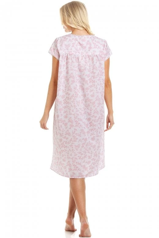 Camille Pink Floral White Short Sleeve Nightdress 4 Camille Pink Floral White Short Sleeve Nightdress - Image 2