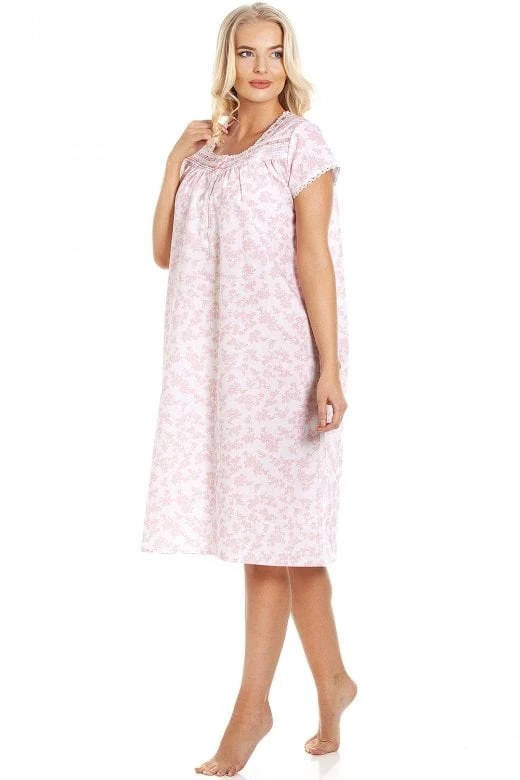 Camille Pink Floral White Short Sleeve Nightdress 6 Camille Pink Floral White Short Sleeve Nightdress - Image 4