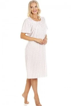 Camille Pink & Grey Floral Pinstriped Short Sleeve Nightdress -Camille Sales Store camille pink grey floral pinstriped short sleeve nightdress p3594 41620 medium
