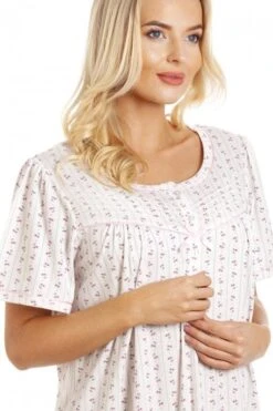 Camille Pink & Grey Floral Pinstriped Short Sleeve Nightdress -Camille Sales Store camille pink grey floral pinstriped short sleeve nightdress p3594 41632 medium