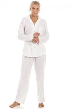 Camille Pink & Grey Pin Dot Long Sleeve Polycotton Button Front Pyjama Set