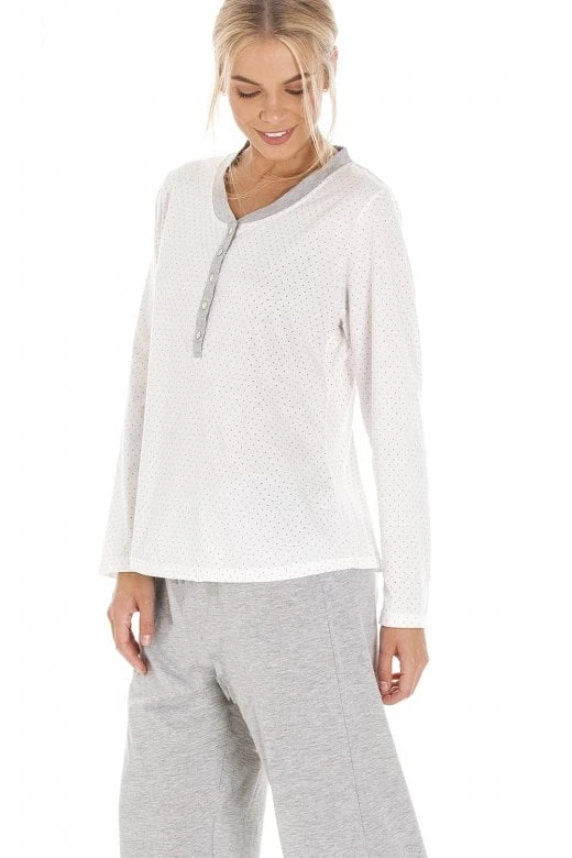 Camille Pink & Grey Pin Dot Long Sleeve Polycotton Pyjama Set 4 Camille Pink & Grey Pin Dot Long Sleeve Polycotton Pyjama Set - Image 2