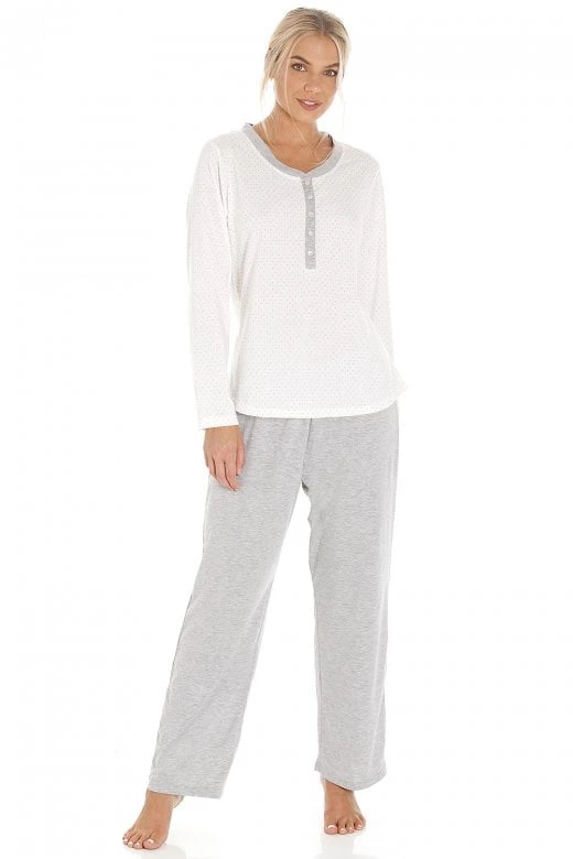 Camille Pink & Grey Pin Dot Long Sleeve Polycotton Pyjama Set 3 Camille Pink & Grey Pin Dot Long Sleeve Polycotton Pyjama Set