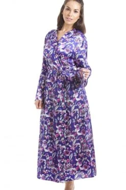 Camille Purple With Pink & Silver Floral Print Luxury Satin Dressing Gown -Camille Sales Store camille purple with pink silver floral print luxury satin dressing gown p2902 17536 medium