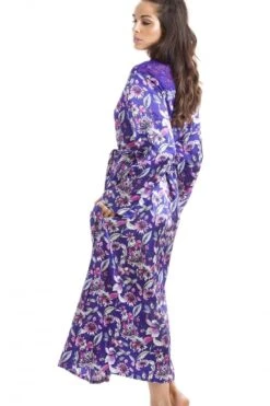 Camille Purple With Pink & Silver Floral Print Luxury Satin Dressing Gown -Camille Sales Store camille purple with pink silver floral print luxury satin dressing gown p2902 17537 medium