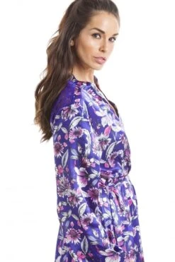 Camille Purple With Pink & Silver Floral Print Luxury Satin Dressing Gown -Camille Sales Store camille purple with pink silver floral print luxury satin dressing gown p2902 17538 medium