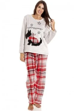 Camille Red Checkered Supersoft Fleece Scotty Dog Character Pyjama Set