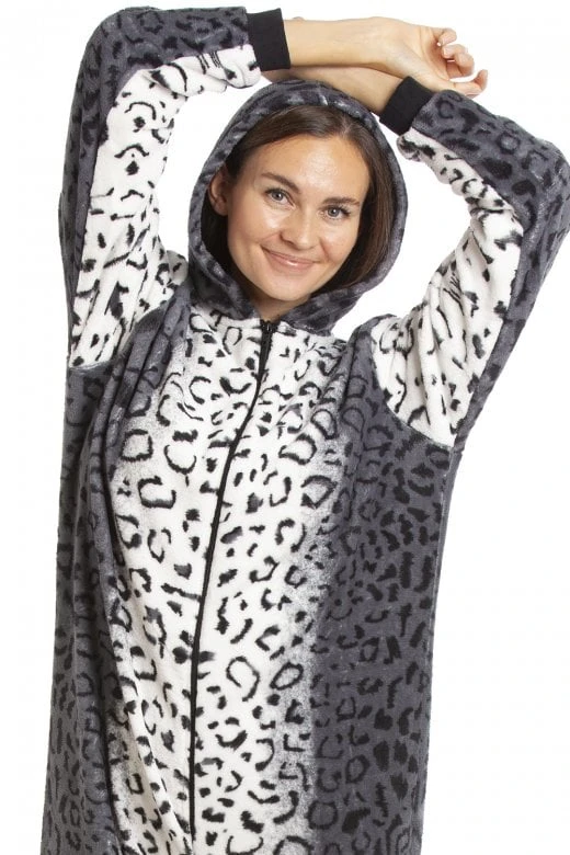 Camille Supersoft Luxury Fleece Grey Snow Leopard Onesie 7 Camille Supersoft Luxury Fleece Grey Snow Leopard Onesie - Image 5