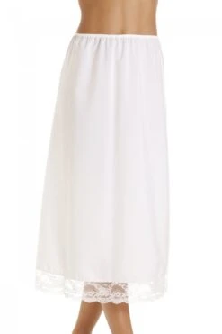 Camille White 32'' Half Length Lace Trim Under Skirt Slip