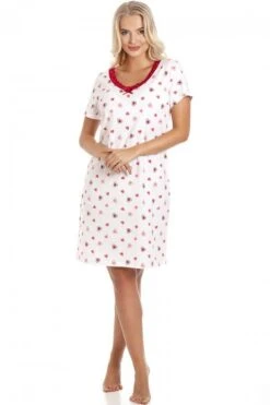 Camille White Heart Print Cotton Nightdress