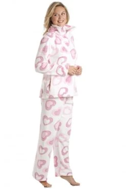 Camille White Supersoft Fleece Pink Heart Print Pyjama Set -Camille Sales Store camille white supersoft fleece pink heart print pyjama set p2308 11163 medium