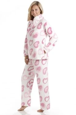 Camille White Supersoft Fleece Pink Heart Print Pyjama Set -Camille Sales Store camille white supersoft fleece pink heart print pyjama set p2308 11164 medium