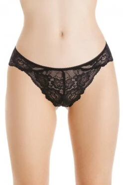 Camille Womens 3 Pack Black Floral Lace Brazilian Briefs