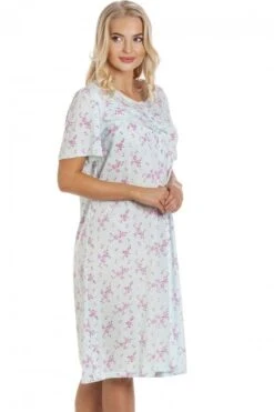 Camille Womens Aqua Blue PolyCotton Short Sleeve Floral Nightdresses 12 Camille Womens Aqua Blue PolyCotton Short Sleeve Floral Nightdresses -Camille Sales Store camille womens aqua blue polycotton short sleeve floral nightdresses p3568 40702 medium