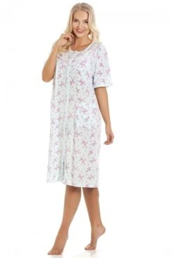 Camille Womens Aqua Short Sleeve Button Up Floral Nightdress -Camille Sales Store camille womens aqua short sleeve button up floral nightdress p3570 40841 medium
