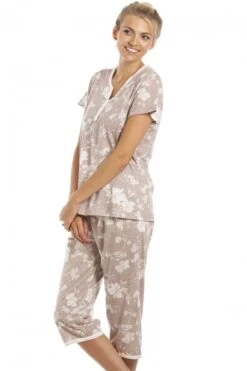 Camille Womens Beige Lightweight White Floral Capri Pyjama Set -Camille Sales Store camille womens beige lightweight white floral capri pyjama set p3868 59656 medium