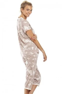 Camille Womens Beige Lightweight White Floral Capri Pyjama Set -Camille Sales Store camille womens beige lightweight white floral capri pyjama set p3868 59658 medium