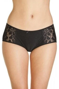 Camille Womens Black Lace Panel Jacquard 3 Pack Boxer Shorts