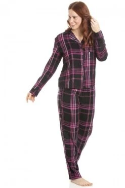 Camille Womens Black & Pink Checkered Flannel Pyjama Set