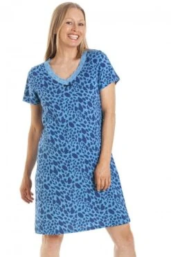 Camille Womens Blue Animal Print Cotton Nightdress