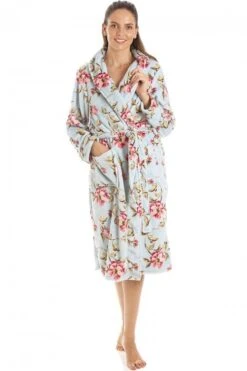 Camille Womens Blue Floral Katie Bathrobe