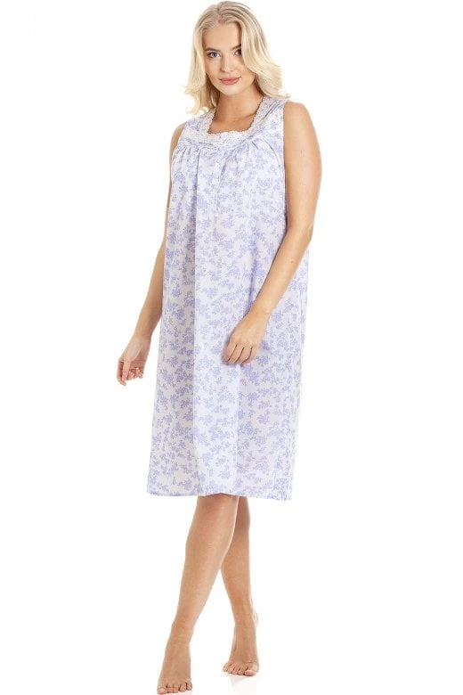Camille Womens Blue Floral Sleeveless Nightdress 3 Camille Womens Blue Floral Sleeveless Nightdress