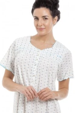 Camille Womens Blue & Grey Pinstriped Short Sleeve Nightdress