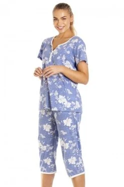Camille Womens Blue Lightweight White Floral Capri Pyjama Set -Camille Sales Store camille womens blue lightweight white floral capri pyjama set p3722 48973 medium