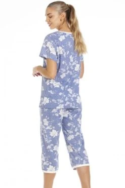 Camille Womens Blue Lightweight White Floral Capri Pyjama Set -Camille Sales Store camille womens blue lightweight white floral capri pyjama set p3722 48974 medium